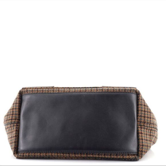 BALENCIAGA Brown Tweed Plaid Handbag Purse Brown Navy Cabas Satchel - Picture 5 of 9